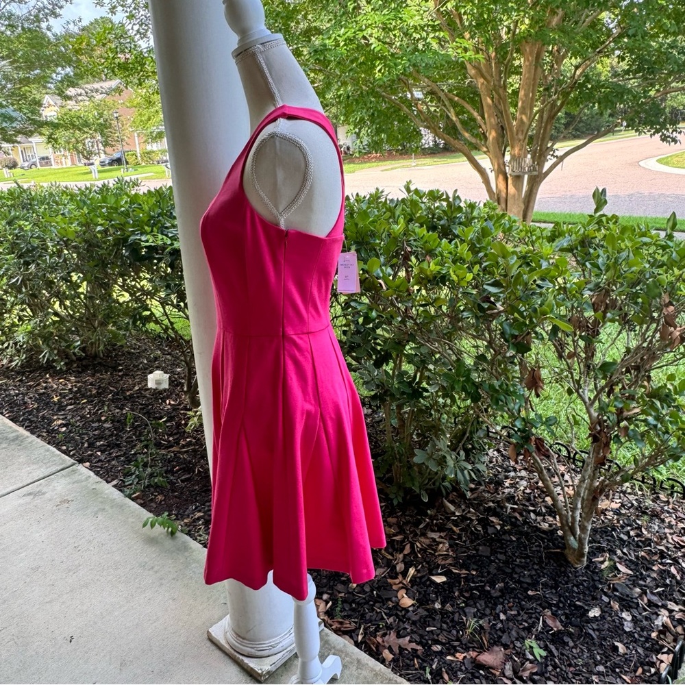 Banana Republic Ponte Skater Dress Fit Flare Criss Cross Back Pink NEW - Picture 6 of 10